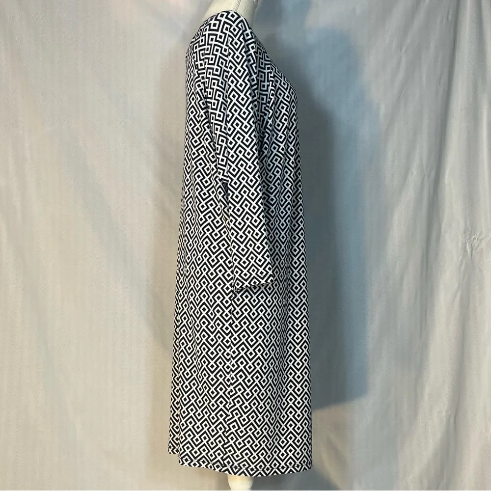 Michael Kors Dress Black & White Sheath Geometric Print  Dolman 3/4 Sleeves S